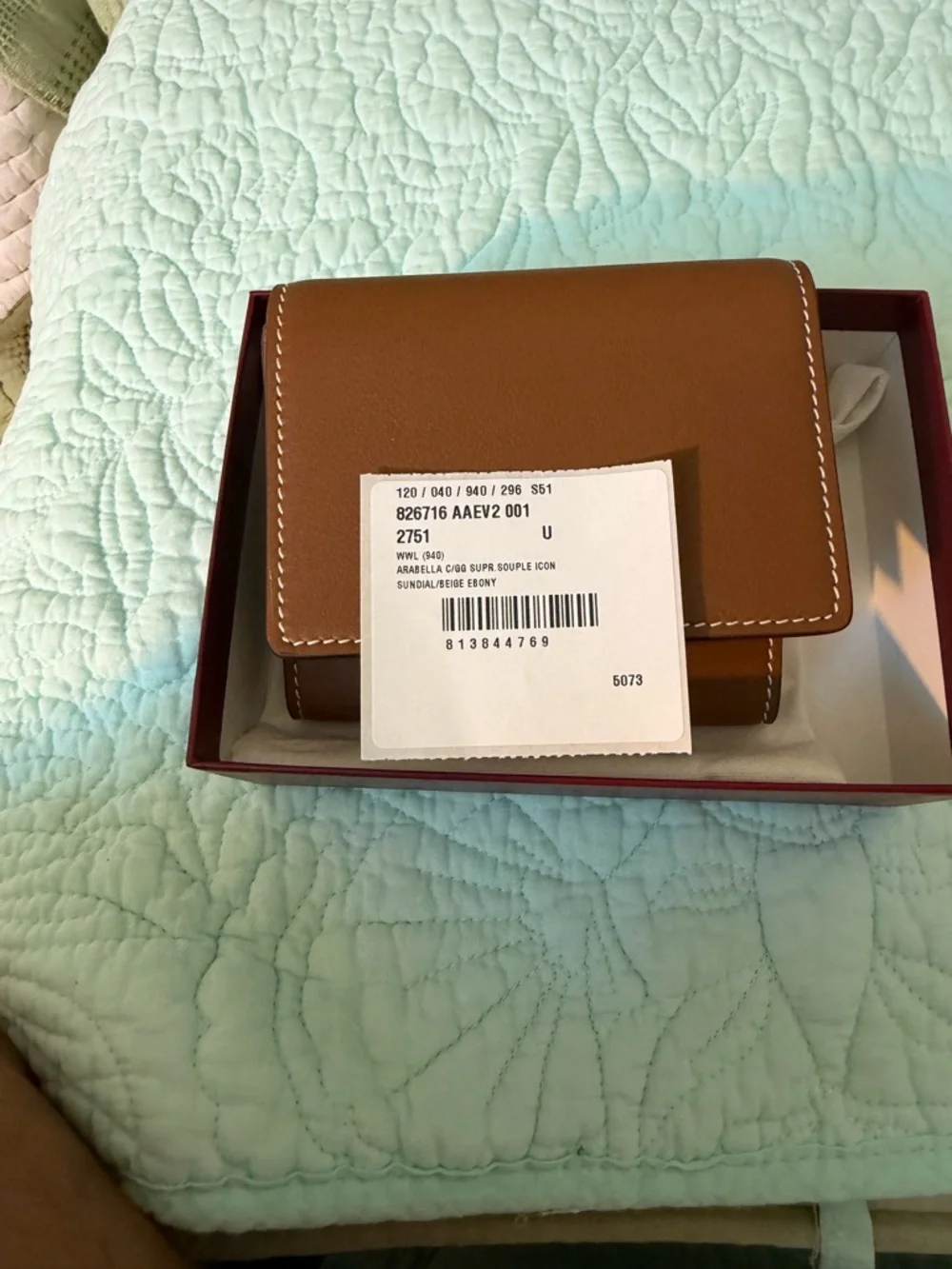 Gucci Brown Leather Compact Wallet with White Stitching - Picture 2 of 12
